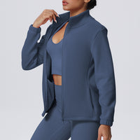 High Collar Warm Fleece Lined Zipped Sports Coat Loose Yoga Clothes Casual All Matching Women
