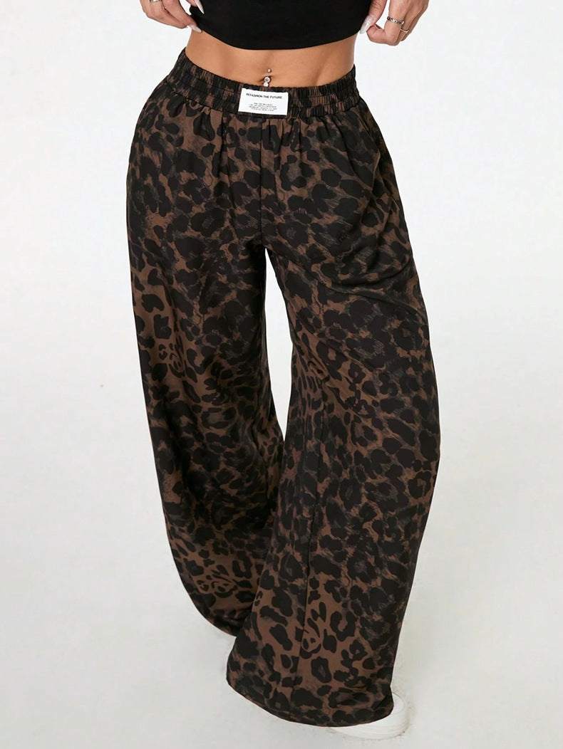 Women’s Winter Leopard Print Wide Leg Trousers – Casual Loose Fit