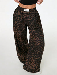 Women’s Winter Leopard Print Wide Leg Trousers – Casual Loose Fit