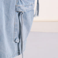 Distressed Retro Washed Denim Skirt – High Waist Multi-Pocket - Modestly Vogue 