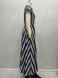 Elegant Women Clothing with Belt Short Sleeve Striped Shirt Dress - Modestly Vogue 