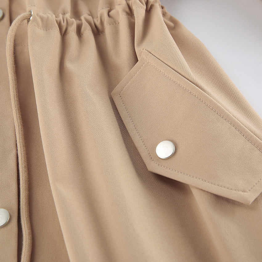 Women Mid Length Drawstring Trench Coat Casual Loose Fit - Modestly Vogue 