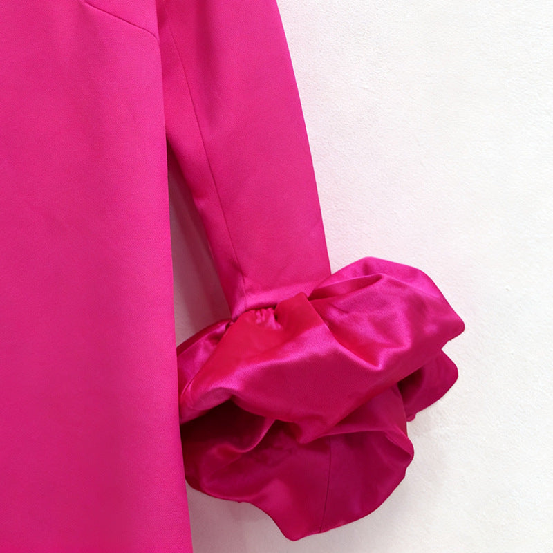 Pink High Neck Collar Cuff Large Floral Maxi Formal Dress - Modestly Vogue 