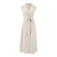 Spring Summer Cotton Linen Belted Office Dress for Women - Modestly Vogue 