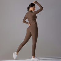 Trendy Push-Up Long Sleeve Yoga Set – Slim Zipper Workout Clothes for Women - Modestly Vogue 