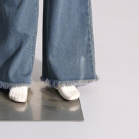 Blue Trendy Big Leaves Gold Accessories Stitching High Waist Wide Leg Jeans Women - Modestly Vogue 