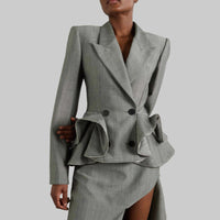 Elegant Double Breasted Ruffled Waist Short Blazer - Modestly Vogue 