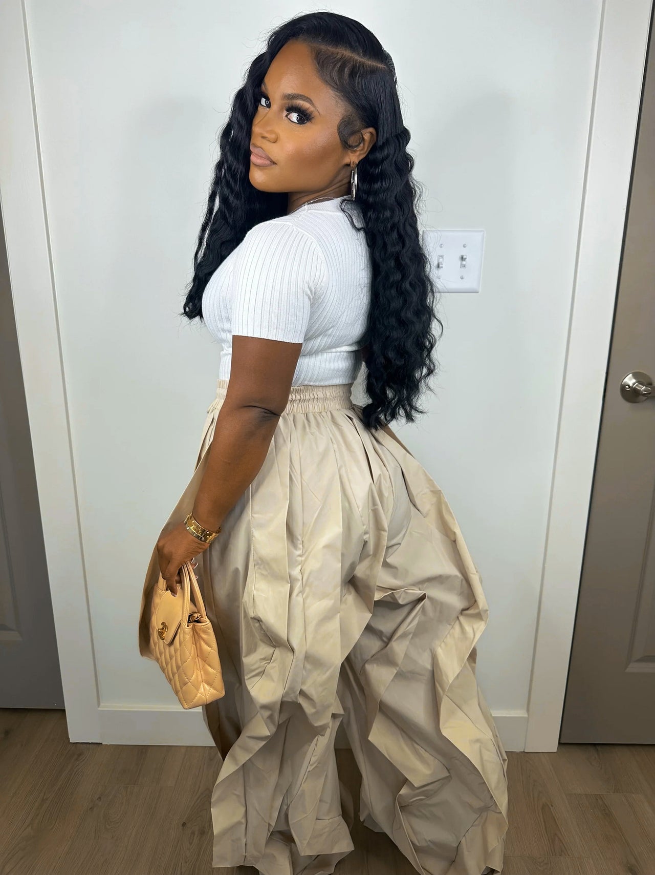 Taupe Ruffle Leg Ankle Banded Pants - Modestly Vogue 