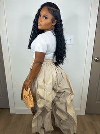 Taupe Ruffle Leg Ankle Banded Pants - Modestly Vogue 