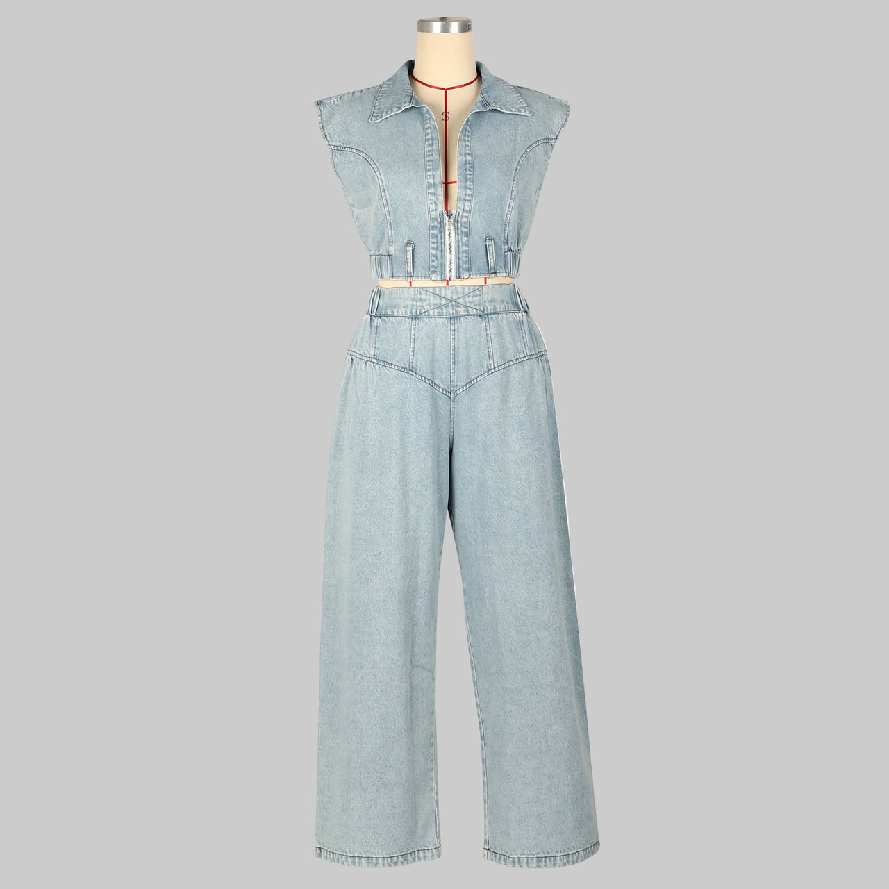 Blue Denim Jeans Sleeveless Two Piece Set - Modestly Vogue 