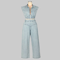 Blue Denim Jeans Sleeveless Two Piece Set - Modestly Vogue 