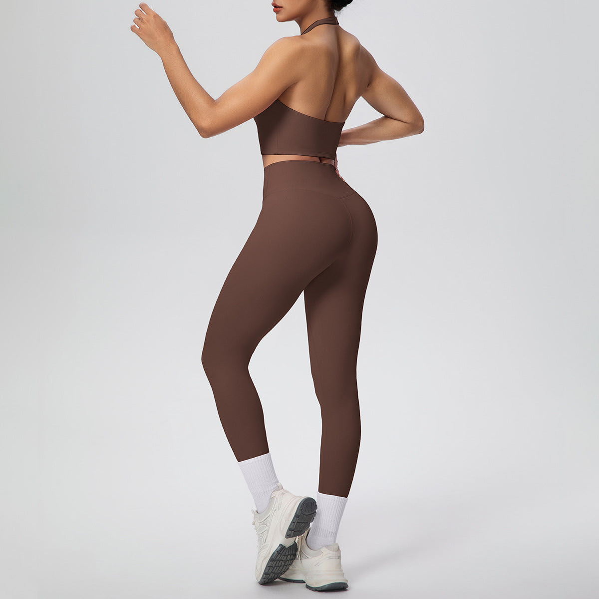 Solid Color Halter Beauty Back Exercise Bra Gathering Vest Running Body Shaping Exercise Workout Pants Yoga Two Piece Sets - Modestly Vogue 
