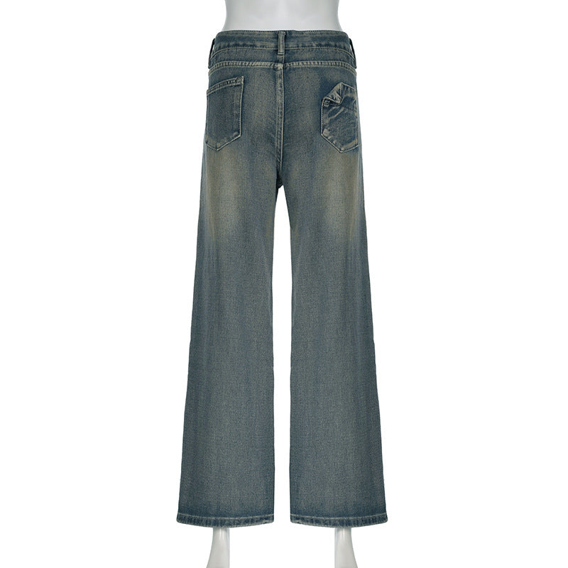 Distressed Split Pocket Jeans Low Waist Wide Leg Jeans - Modestly Vogue 