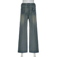 Distressed Split Pocket Jeans Low Waist Wide Leg Jeans - Modestly Vogue 