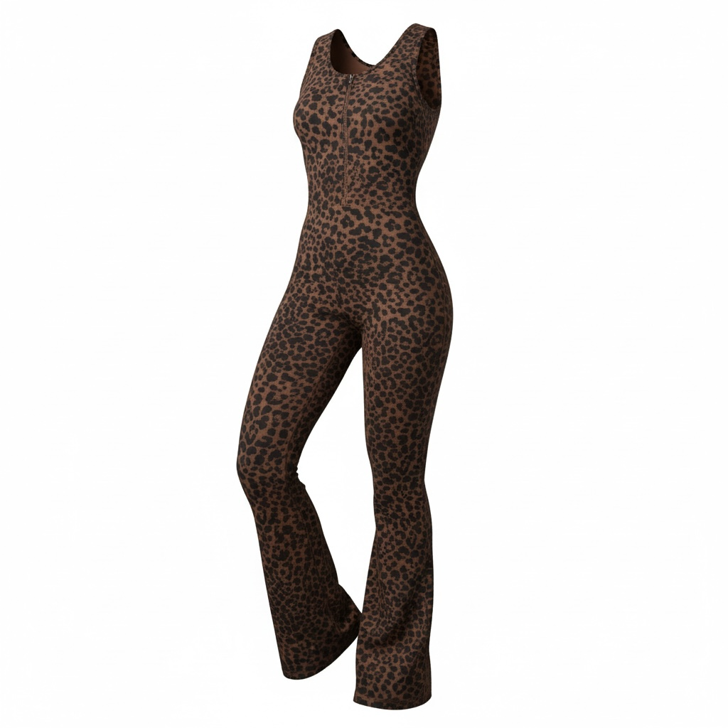 Leopard Print Hip Lifting Jumpsuit Backless Yoga Bodysuit Casual Sportswear with Chest Pad