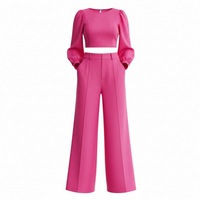 Women's Modest Long Sleeve Top & Wide Leg Pants Two Piece Set - Modestly Vogue 