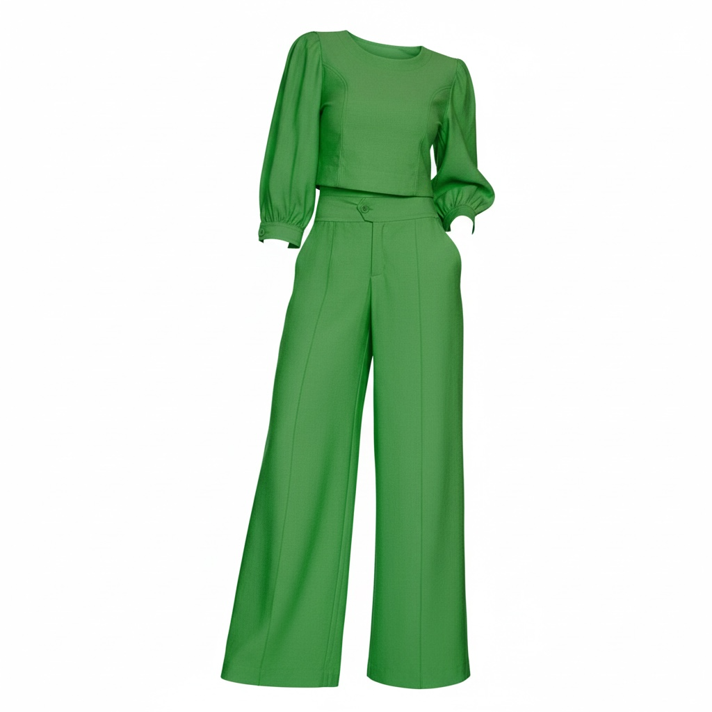 Women's Modest Long Sleeve Top & Wide Leg Pants Two Piece Set - Modestly Vogue 