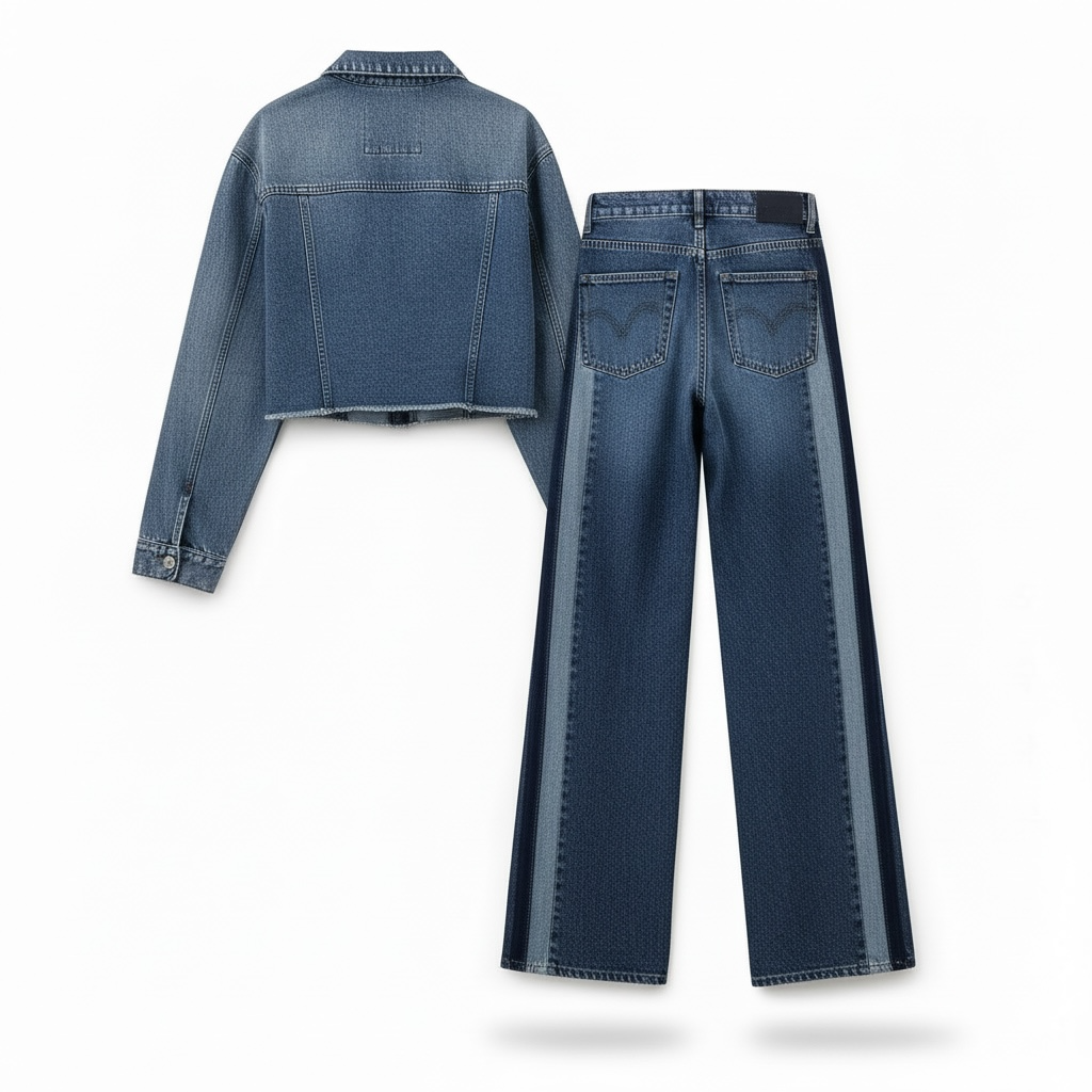 Autumn Women Denim Jacket Mid Waist Wide Leg Jeans Sets Women - Modestly Vogue 