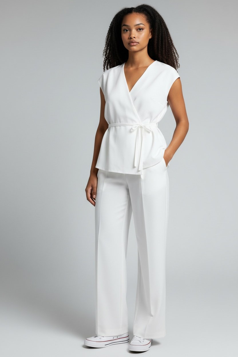 Women's Sleeveless Top & Wide Leg Pants Two Piece Set - Modestly Vogue 