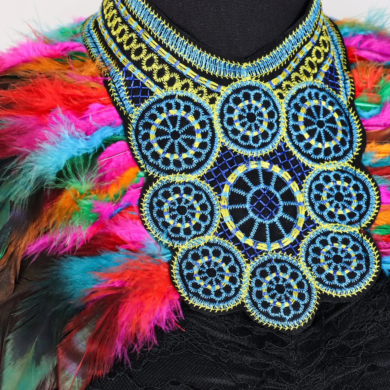 Vintage Goth Feather Bolero | Punk Lace Mock Collar - Modestly Vogue 