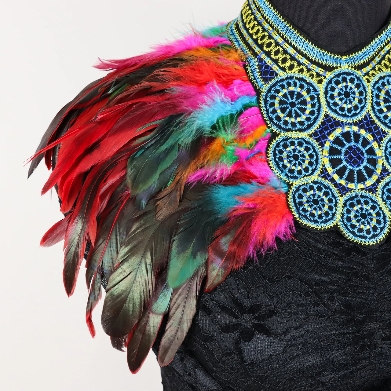 Vintage Goth Feather Bolero | Punk Lace Mock Collar - Modestly Vogue 