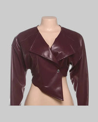 Deep Faux Leather Single Button Crop Jacket for Women - Autumn Trendy