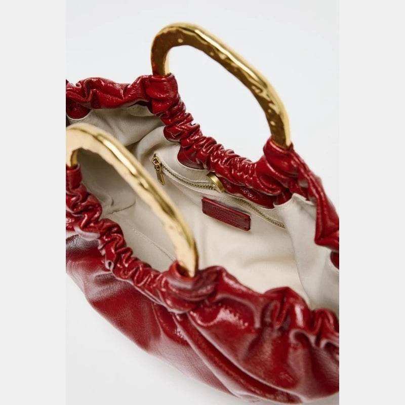 RUCHED HANDBAG, Fashionable Metal Handle Clutches, Handbag Purse - Modestly Vogue 