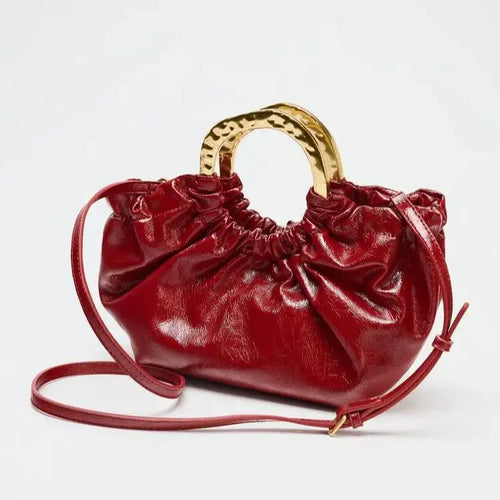 RUCHED HANDBAG, Fashionable Metal Handle Clutches, Handbag Purse - Modestly Vogue 