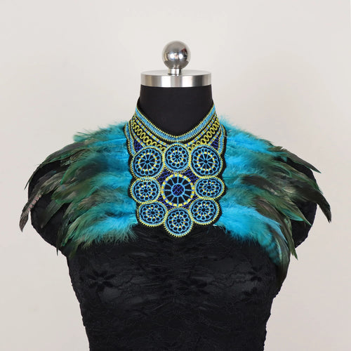 Vintage Goth Feather Bolero | Punk Lace Mock Collar - Modestly Vogue 