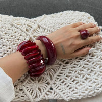 Vintage 3 Styles Red Thick Acrylic Resin Cuff Bracelets Bangles - Modestly Vogue 