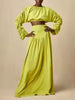 Lantern Sleeve Tied Top High Waist Drooping Skirt Two Piece Clothing - Modestly Vogue 