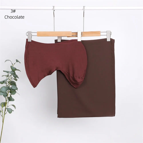 2pc/set Plain Chiffon Hijab Scarf With Stretchy Modal Cotton Turban - Modestly Vogue 