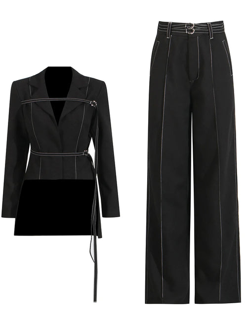 Chic Burgundy Two-Piece Set | Women's Notched Collar Long Style - Modestly Vogue 