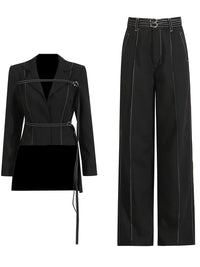 Chic Burgundy Two-Piece Set | Women's Notched Collar Long Style - Modestly Vogue 