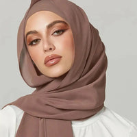 2pc/set Plain Chiffon Hijab Scarf With Stretchy Modal Cotton Turban - Modestly Vogue 