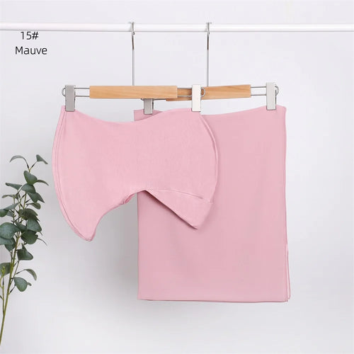 2pc/set Plain Chiffon Hijab Scarf With Stretchy Modal Cotton Turban - Modestly Vogue 