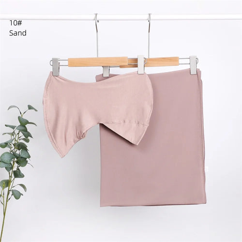 2pc/set Plain Chiffon Hijab Scarf With Stretchy Modal Cotton Turban - Modestly Vogue 