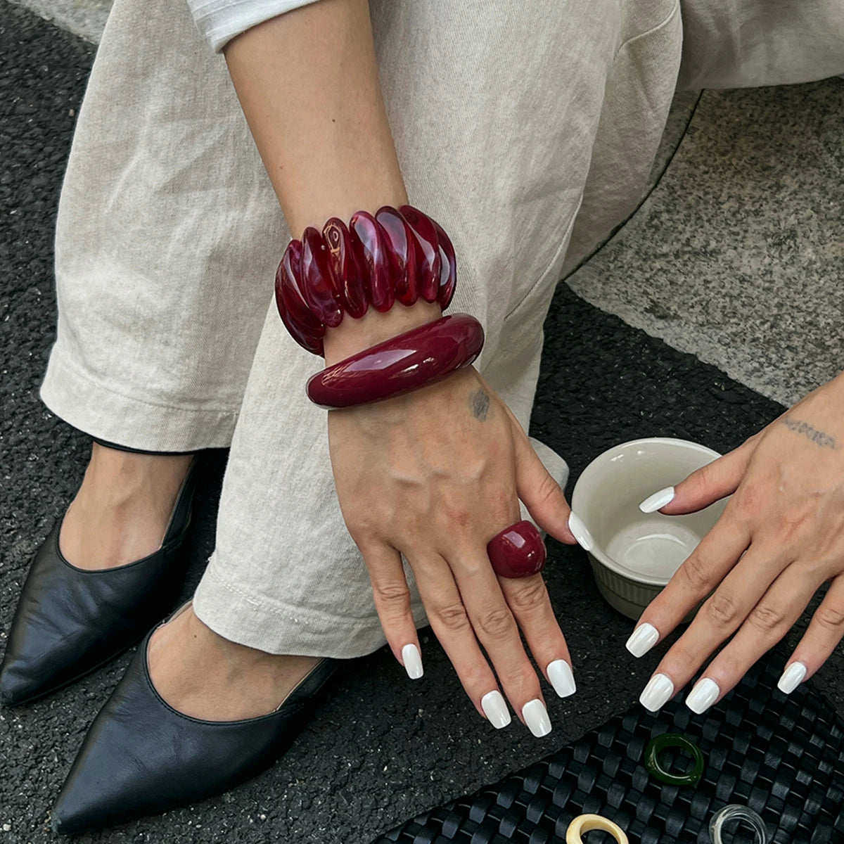 Vintage 3 Styles Red Thick Acrylic Resin Cuff Bracelets Bangles - Modestly Vogue 