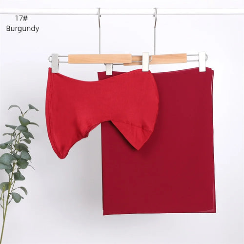 2pc/set Plain Chiffon Hijab Scarf With Stretchy Modal Cotton Turban - Modestly Vogue 