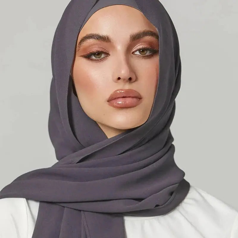2pc/set Plain Chiffon Hijab Scarf With Stretchy Modal Cotton Turban - Modestly Vogue 