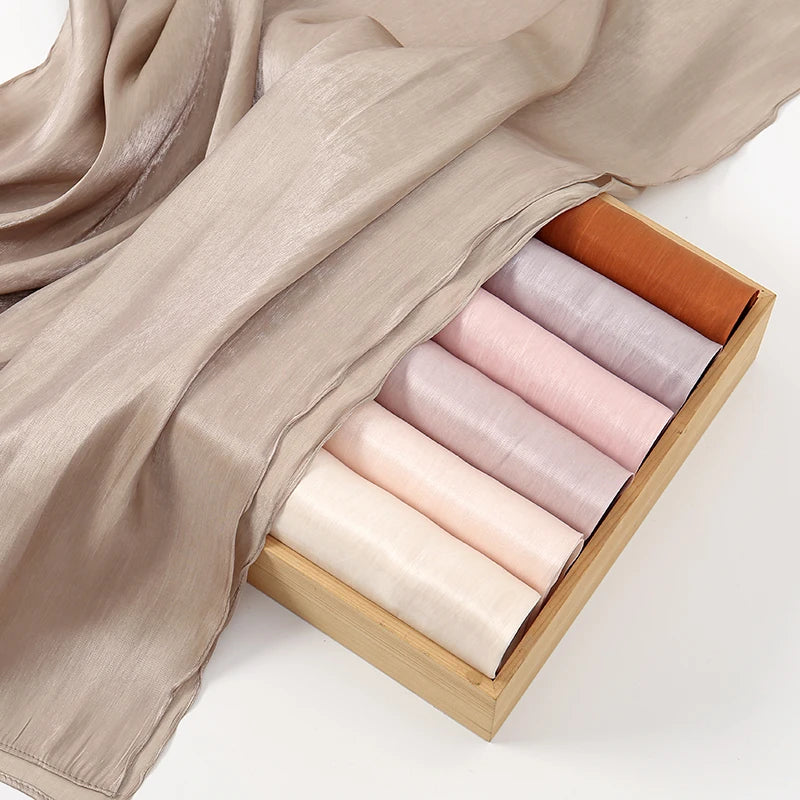 Solid Color Silk Satin Hijab – Luxury Shimmer Scarf for Modest Style - Modestly Vogue 