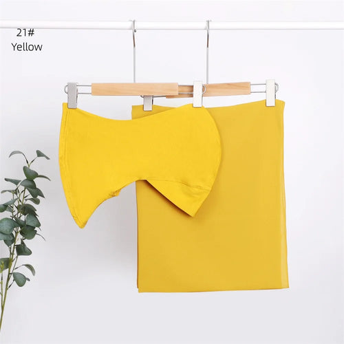 2pc/set Plain Chiffon Hijab Scarf With Stretchy Modal Cotton Turban - Modestly Vogue 