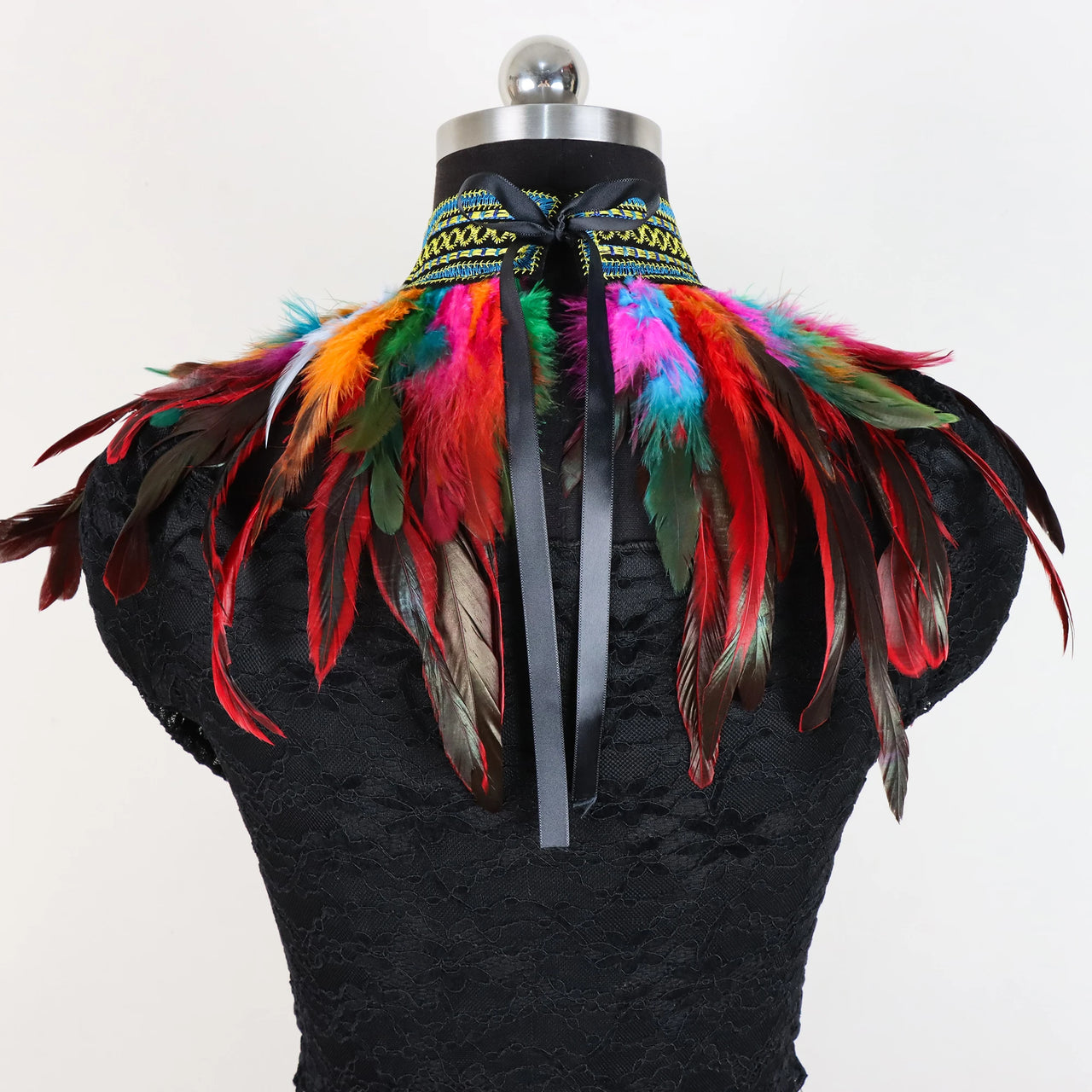 Vintage Goth Feather Bolero | Punk Lace Mock Collar - Modestly Vogue 