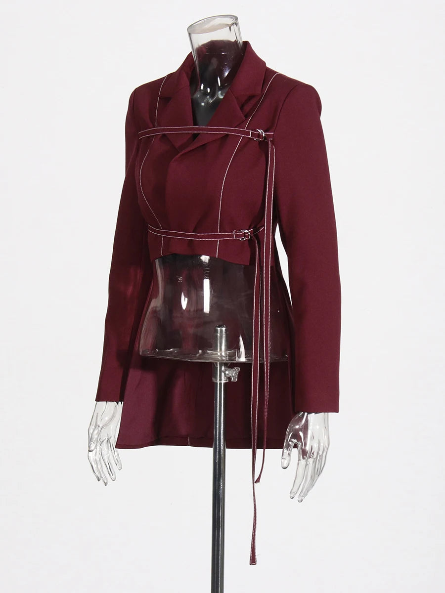 Chic Burgundy Two-Piece Set | Women's Notched Collar Long Style - Modestly Vogue 