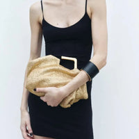 GOLD BAG WITH METAL HANDLE, Woven Handbag for Women, Luxury Designer - Modestly Vogue 