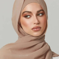 2pc/set Plain Chiffon Hijab Scarf With Stretchy Modal Cotton Turban - Modestly Vogue 