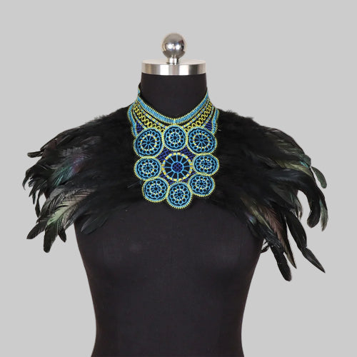 Vintage Goth Feather Bolero | Punk Lace Mock Collar - Modestly Vogue 