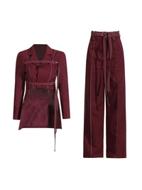 Chic Burgundy Two-Piece Set | Women's Notched Collar Long Style - Modestly Vogue 