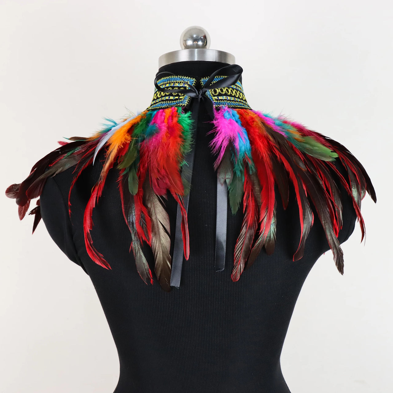 Vintage Goth Feather Bolero | Punk Lace Mock Collar - Modestly Vogue 