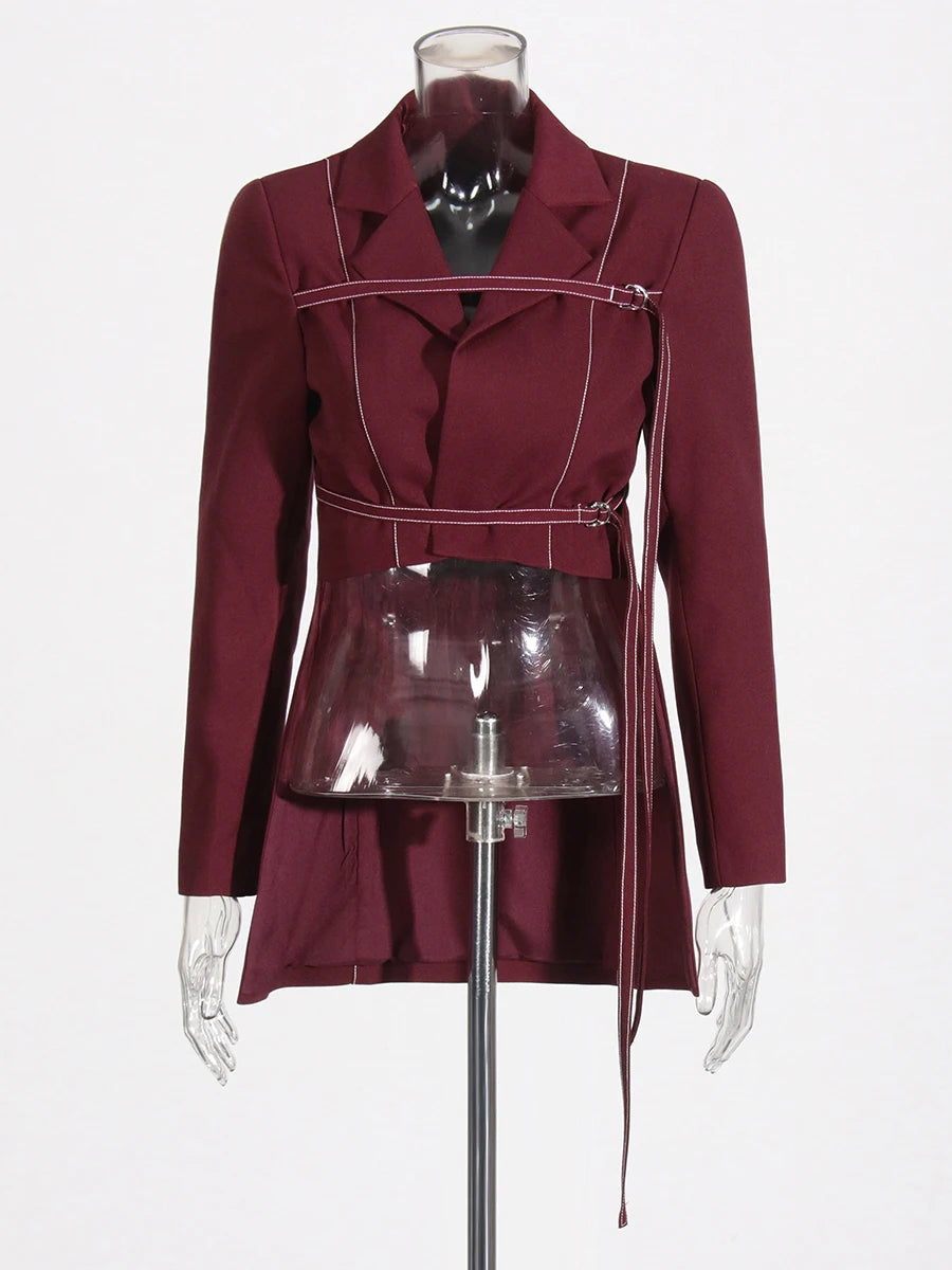 Chic Burgundy Two-Piece Set | Women's Notched Collar Long Style - Modestly Vogue 